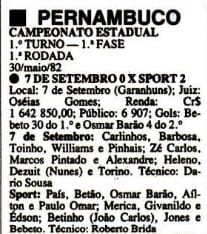 Sete de Garanhuns x Sport 1982