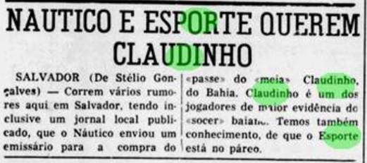 Claudinho cobiçado por Sport e Náutico 1952